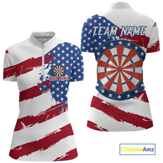 Personalized Dartboard American Flag Darts Shirt For Women, Patriotic Darts Jersey Polo & 1/4 Zip TDM5271