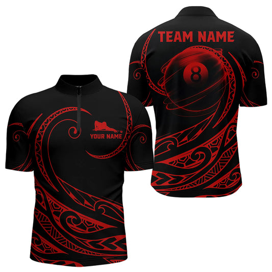 Black And Red 8 Ball Pool Tribal Pattern Men Billiard Polo & 1/4 Zip Custom Billiard Pool Jerseys TDM3472
