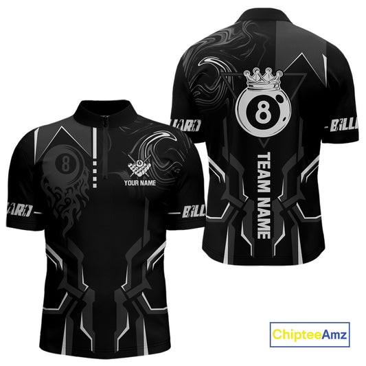 Customized 8 Ball Pool Crown Men Billiard Shirt, White And Black Billiard Team Shirt, Pool Jersey TDM4053