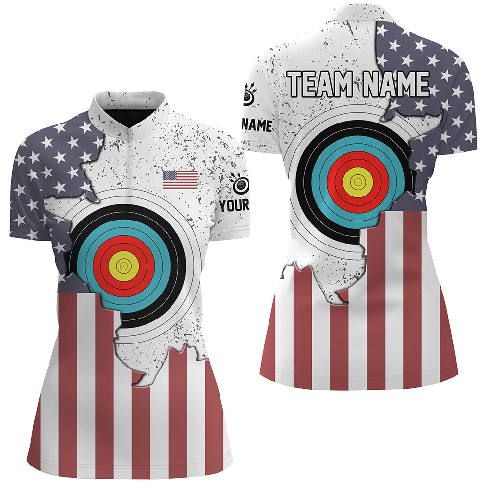 Personalized Archery USA Flag Vintage Women Quarter-Zip Shirts Custom Name Archery Jerseys TDM0420