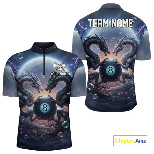 Personalized Dragon 8 Ball Billiard Shirt For Men Custom Pool League Team Jersey Polo & 1/4 Zip TDM4875
