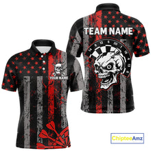 Load image into Gallery viewer, Personalized Red Grunge US Flag Skull Darts Shirt For Men Custom Patriotic Darts Team Jersey TDM4882