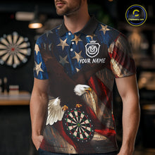 Load image into Gallery viewer, Personalized American Flag Eagle Mens Darts Shirt Custom Patriotic Jersey Darts Polo & 1/4 Zip TDM5126