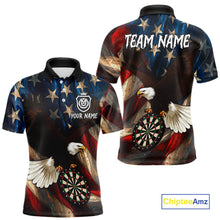 Load image into Gallery viewer, Personalized American Flag Eagle Mens Darts Shirt Custom Patriotic Jersey Darts Polo & 1/4 Zip TDM5126