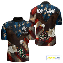 Load image into Gallery viewer, Personalized American Flag Eagle Mens Darts Shirt Custom Patriotic Jersey Darts Polo & 1/4 Zip TDM5126
