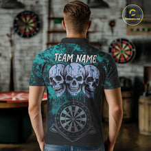 Load image into Gallery viewer, Black And Turquoise Grunge Skull Mens Dart Shirts Custom Dart Jerseys Team Polo & Quarter Zip TDM5129