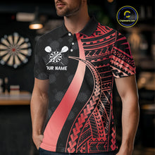 Load image into Gallery viewer, Personalized Black And Red Tribal Dart Shirts For Men Custom Darts Jersey Team Polo & 1/4 Zip TDM4913