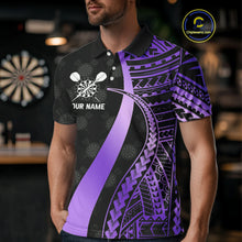 Load image into Gallery viewer, Personalized Black And Purple Tribal Dart Shirts For Men Custom Darts Jersey Team Polo & 1/4 Zip TDM4914