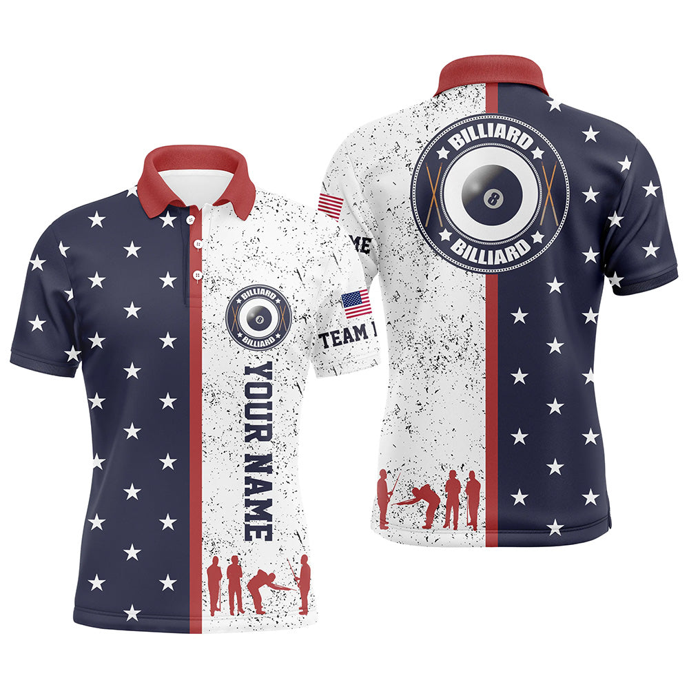 Customized Patriotic USA Flag Custom Billiard Polo Shirts For Men, Patriotic Billiard Team Shirts TDM0468