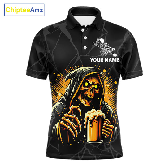 Grim Reaper 8 ball pool and beer That's Why I'm Here custom billiard team jersey polo shirt for men, funny pool league apparel.