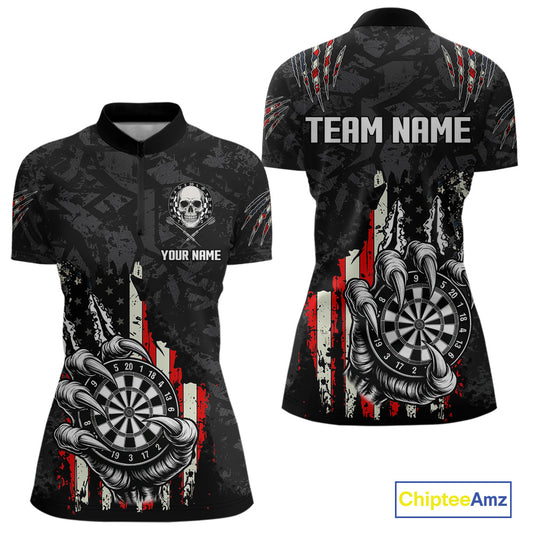 Funny Claw Tearing US Flag Darts Shirt For Women Custom Patriotic Skull Darts Team Jerseys TDM4503