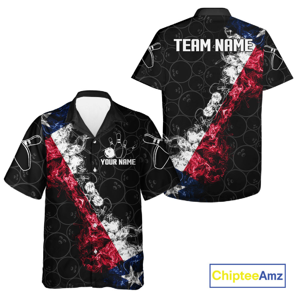 Custom Texas Flag Smoke Hawaiian Bowling Shirts For Men Women, Patriotic Texas Bowling Team Jersey TDM6474