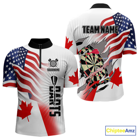Personalized Men's Dart Shirts – Funny Canada & US Flag Mix Custom Patriotic Darts Team Jerseys TDM4139