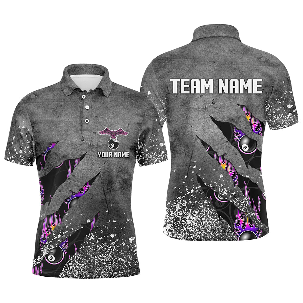 Custom Ball 8 Grey Grunge Billiard Polo Shirts For Men Best Custom Team Name Billiard Jerseys TDM0289