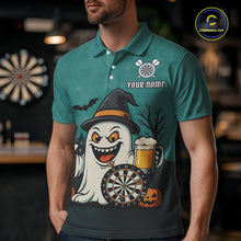 Load image into Gallery viewer, Custom Darts Shirt Halloween Ghostly Beer Polo & 1/4 Zip For Men, Funny Darts Jersey, Darts Gifts TDM4946