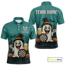 Load image into Gallery viewer, Custom Darts Shirt Halloween Ghostly Beer Polo & 1/4 Zip For Men, Funny Darts Jersey, Darts Gifts TDM4946