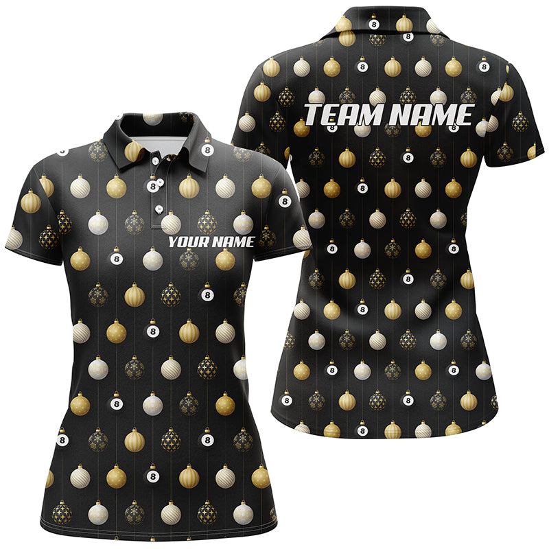 Personalized Merry Christmas Billiard Pattern Full Printing Polo Shirts For Women, Christmas Attire TDM0512