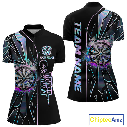Personalized Holographic Break Glass Womens Dart Shirts Custom Darts Jersey Team Polo & 1/4 Zip TDM5157