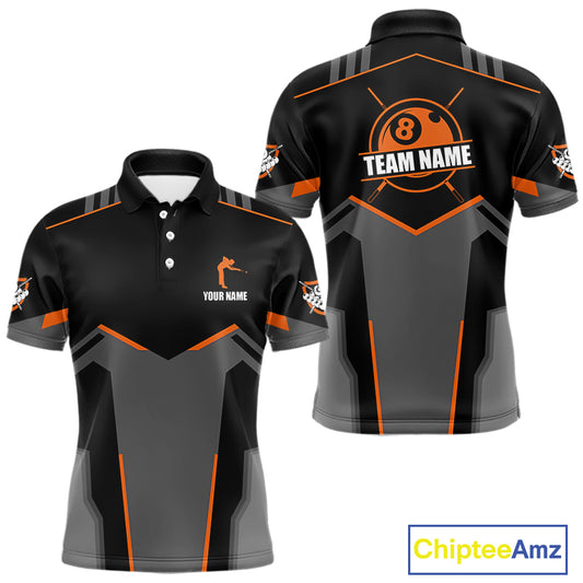 8 Ball Billiard Jerseys For Men Custom Polo & Quarter-Zip Billiard Shirts, Pool Team Shirt|Orange TDM5881