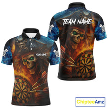 Load image into Gallery viewer, Personalized Pirate Fire Flame Darts Shirt For Men Custom Skull Darts Jersey Team Polo & 1/4 Zip TDM4973