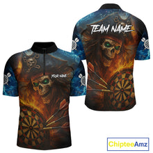 Load image into Gallery viewer, Personalized Pirate Fire Flame Darts Shirt For Men Custom Skull Darts Jersey Team Polo & 1/4 Zip TDM4973