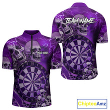 Load image into Gallery viewer, Purple Funny Skull Lightning Darts Shirt For Men Custom Darts Team Jersey Polo & Quarter Zip TDM4979
