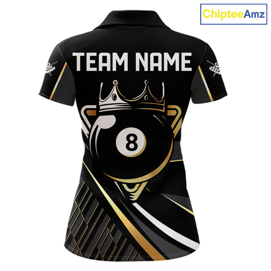 Personalized Golden 8 Ball Pool Crown Billiard Shirt For Women, Billiard Team Jersey Polo & 1/4 Zip TDM5904