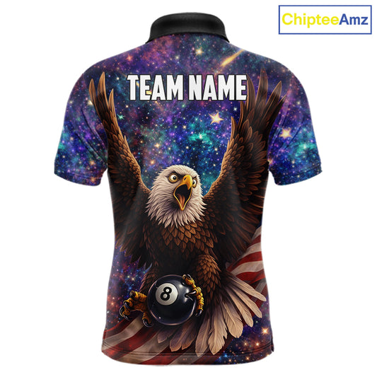 Funny Eagle Galaxy Billiard Shirt For Men Custom 8 Ball Pool Team Jersey Polo &1/4 Zip TDM6044