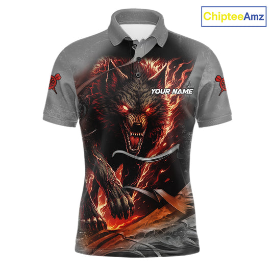 Personalized Wolf Lightning Darts Shirt For Men, Darts Team Jersey Polo & 1/4 Zip |Orange TDM6304