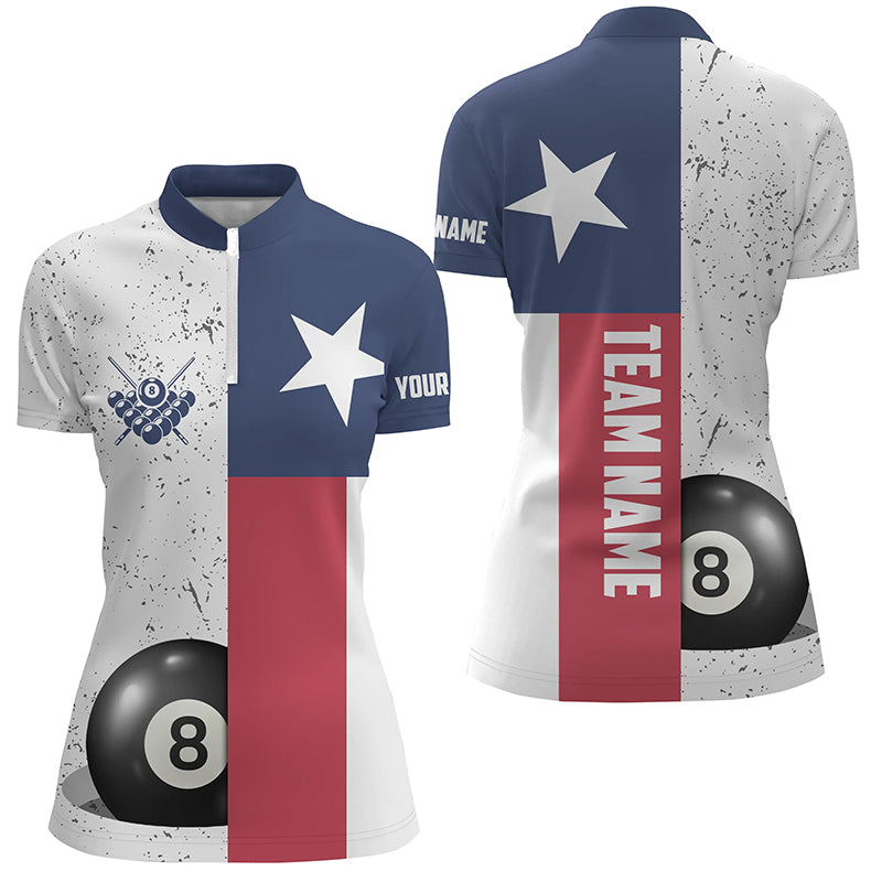 Personalized Grunge Texas Flag Billiard Women Quarter-Zip Shirts, Billiards Apparel Clothing TDM0551