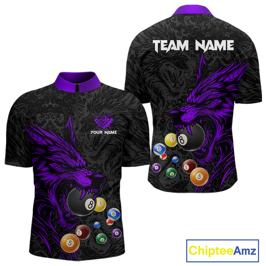 Personalized Wolf Billiard Balls Pool Shirt For Men, Black And Purple Billiard League Team Jersey TDM5203