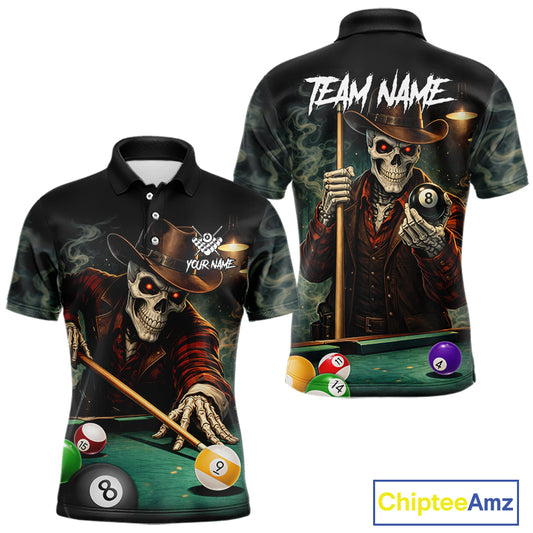 Funny Skeleton Billiard Shirt For Men Custom Pool Team Jersey Polo & 1/4 Zip, Billiards Gifts TDM5713