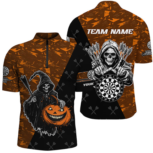 Personalized Orange Abstract Grim Reaper Halloween Darts Shirts For Men, Darts Jerseys TDM2736
