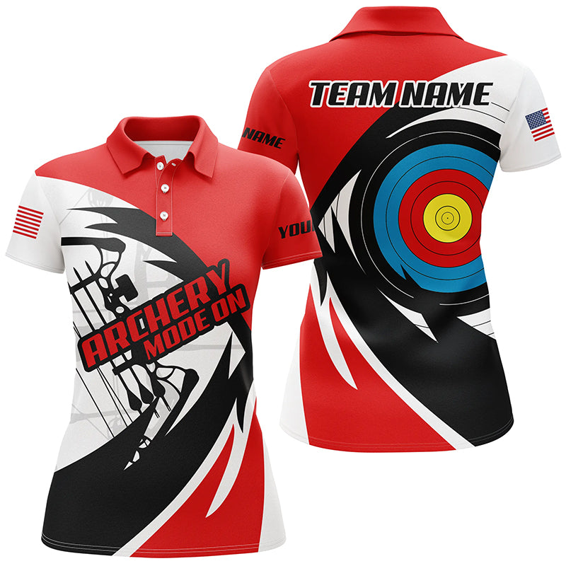 Personalized Name Red Archery Jerseys Polo Shirts For Women Custom Archery Bow Shirts For Archers TDM0567