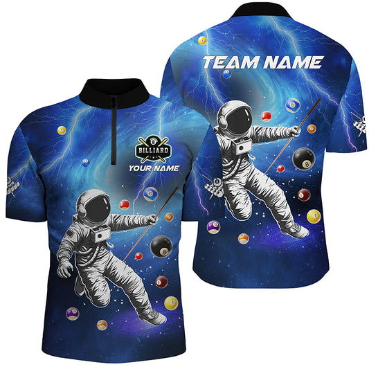 Personalized Astronaut Billiard Balls 3D Printed Shirts For Men Custom Funny Billiard Apparel |Blue TDM2015