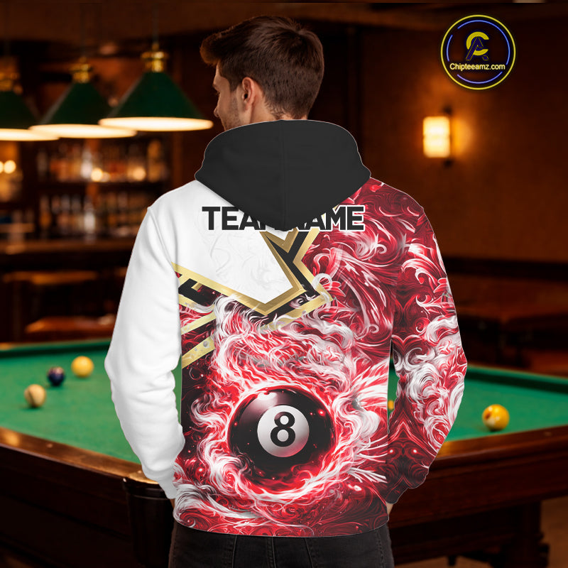 Red 8 Ball Flame Smoke Golden Billiard Hoodie For Men And Women Custom 8 Ball Pool Hoodie Jersey TDM5736