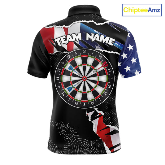 Custom Grunge American Flag Darts Shirt For Men, Patriotic Darts Team Jersey Polo & 1/4 Zip TDM5929