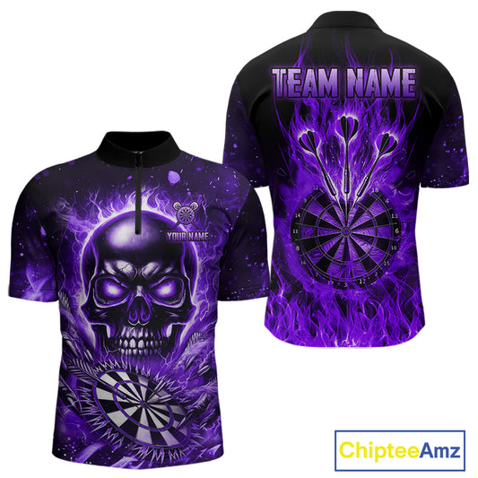 Purple Flame Skull Dartboard Shirt For Men Custom Darts League Team Jersey Polo & Quarter Zip TDM5009