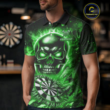 Load image into Gallery viewer, Green Flame Skull Dartboard Shirt For Men Custom Darts League Team Jersey Polo & Quarter Zip TDM5010