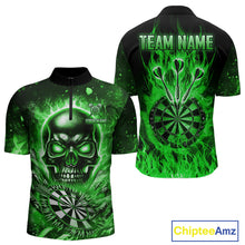 Load image into Gallery viewer, Green Flame Skull Dartboard Shirt For Men Custom Darts League Team Jersey Polo & Quarter Zip TDM5010