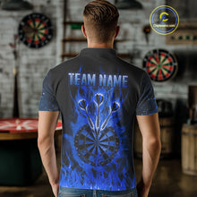Load image into Gallery viewer, Blue Flaming Skull Dartboard Shirt For Men Custom Darts League Team Jersey Polo & Quarter Zip TDM5011