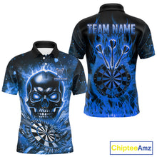 Load image into Gallery viewer, Blue Flaming Skull Dartboard Shirt For Men Custom Darts League Team Jersey Polo & Quarter Zip TDM5011
