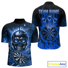 Load image into Gallery viewer, Blue Flaming Skull Dartboard Shirt For Men Custom Darts League Team Jersey Polo & Quarter Zip TDM5011