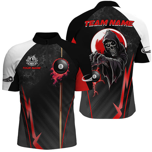 Funny Grim Reaper Ball 8 Fire Custom Men Billiard Shirts, Best 8 Ball Pool Jerseys |Red TDM2034