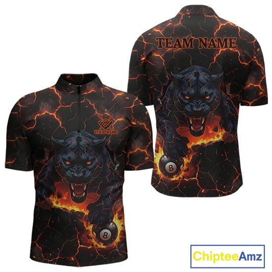 Orange 8 Ball Panther Fire Billiard Shirt For Men Custom Pool Team Shirt, Billiard League Jersey TDM5483