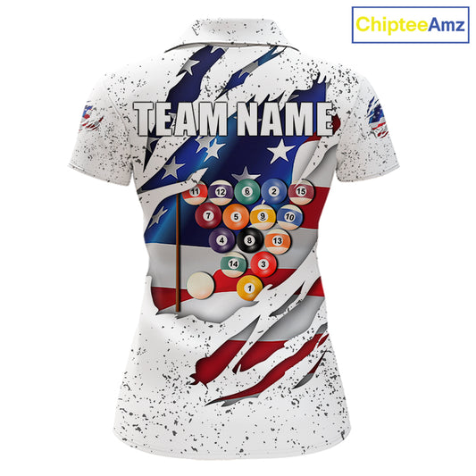 White Grunge US Flag Eagle Billiard Shirt For Women Custom 8 Ball Pool Team Jersey Polo & 1/4 Zip TDM5956
