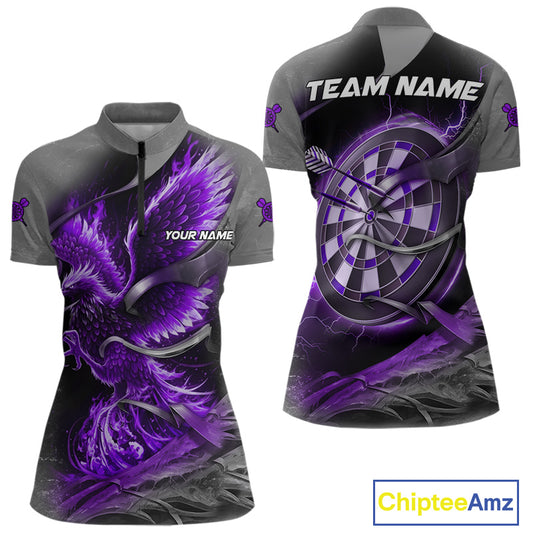 Personalized Phoenix Flame Darts Shirt For Women Custom Darts Team Jersey Polo & 1/4 Zip |Purple TDM5248