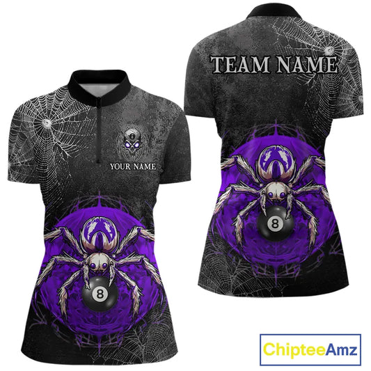 Personalized Grunge Spider Web 8 Ball Pool Billiard Shirt For Women, Billiard Team Jerseys |Purple TDM5519