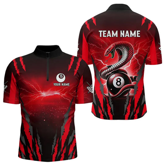 Personalized Thunder Lightning Cobra Snake Men Billiard Shirts, 8 Ball Billiard Team Jerseys |Red TDM3608
