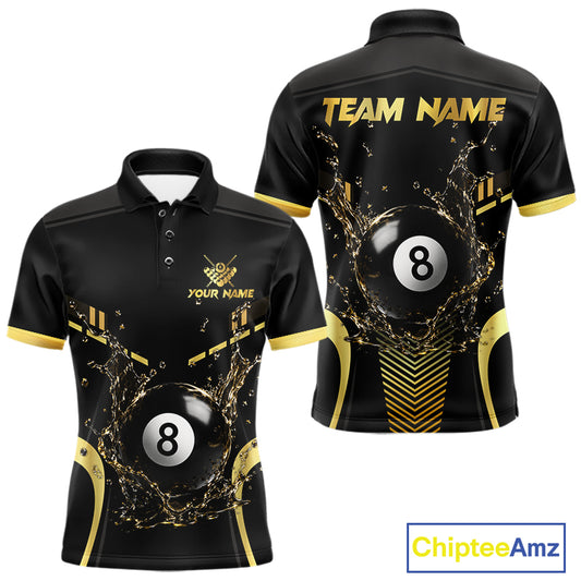 Custom Black and Gold Water 8 Ball Pool Polo Shirt Designed for Personalized Billiard Team Jerseys with Elegant Athletic Performance Style